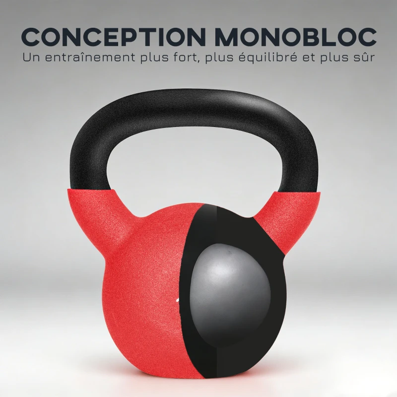 HOMCOM Kettlebell 10 kg en métal poids pour entraînements avec poignée antidérapante et fond plat 19x12x22cm rouge et noir