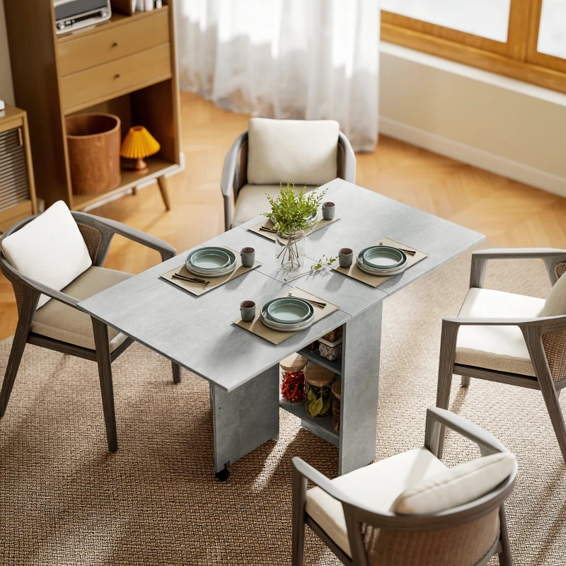 HOMCOM Table pliante de cuisine salle à manger amovible sur roulettes 75L x 140l x 74H cm 2 étagères intégrées en bois