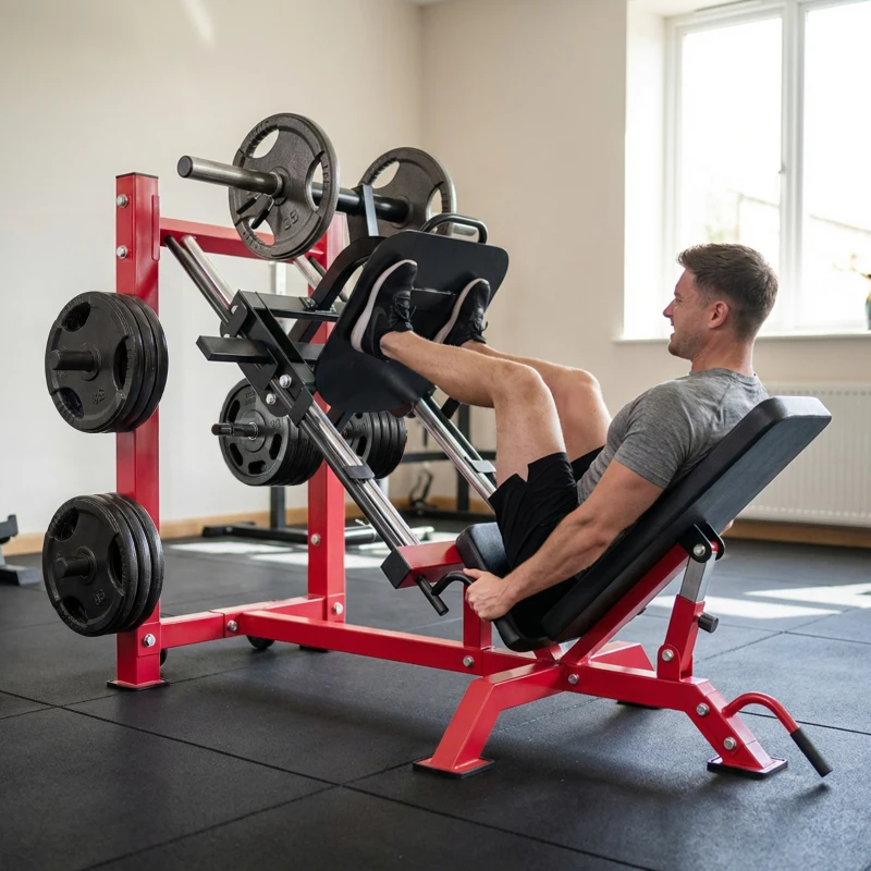 SPORTNOW Presse à Cuisses Professionnelle Machine Musculation Jambes et Hack Squat 455kg Appareil Réglable 185x120x140cm Rouge