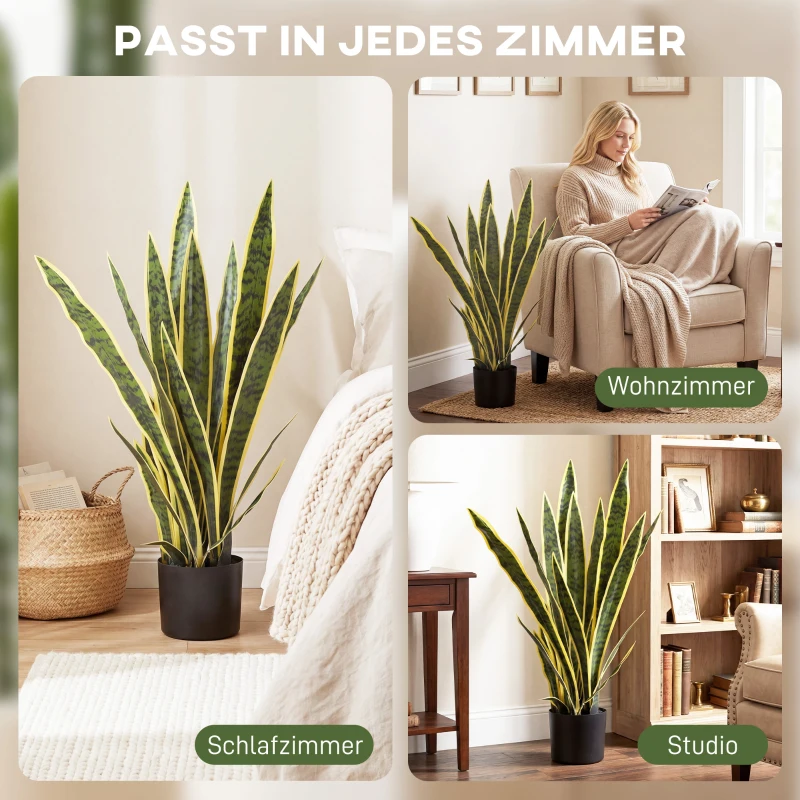 Outsunny Künstliche Schlangenpflanze groß 77 cm Kunstpflanze im Topf für Wohnzimmer Geschenk