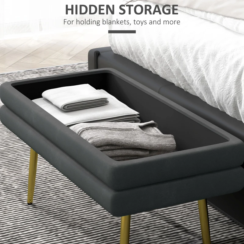 HOMCOM Ławka Tapicerowana z Przestrzenią do Przechowywania, Drewno Lite, 79,5 cm x 37,5 cm x 43 cm, Ciemnoszary