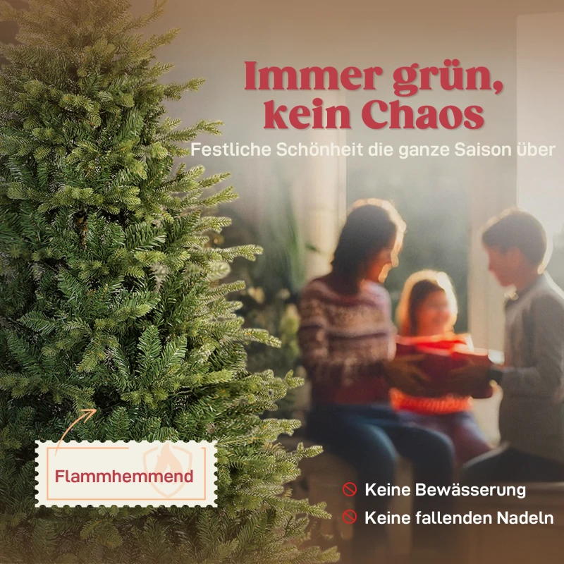 HOMCOM Künstlicher Weihnachtsbaum mit realistischen Zweigen, Kunst-Tannenbaum, Metallständer, leichte Montage, Grün