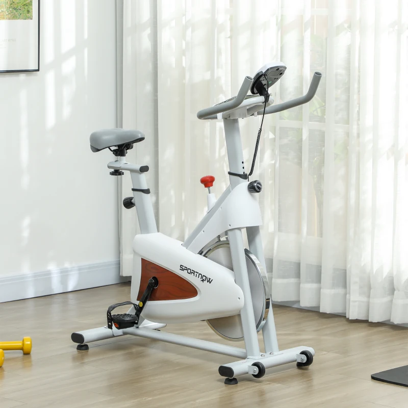 SPORTNOW Vélo d'appartement silencieux avec selle et résistance réglables, moniteur LCD, support de tablette, blanc