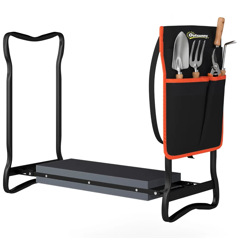 Outsunny Banco de Jardim Dobrável com Almofada de EVA e Bolsa para Ferramentas na Cintura, Carga 150 kg