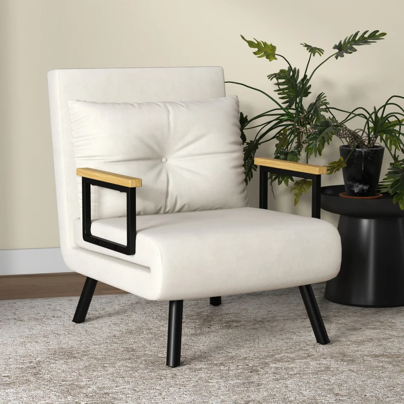 HOMCOM Relaxsessel im Skandidesign, Liegesessel, Lesesessel. ink. Kissen mit Knopfhefung, Cremeweiß