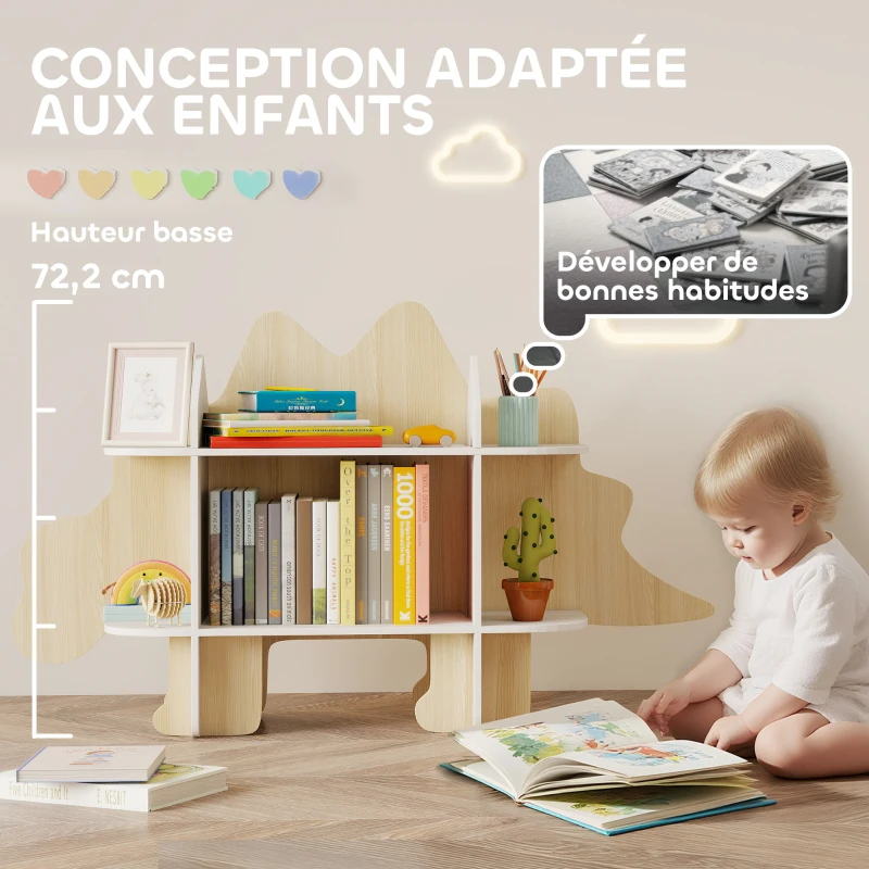 AIYAPLAY Bibliothèque enfant meuble de rangement pour jouets et livres 6 compartiments 120x28x72,2cm bois naturel