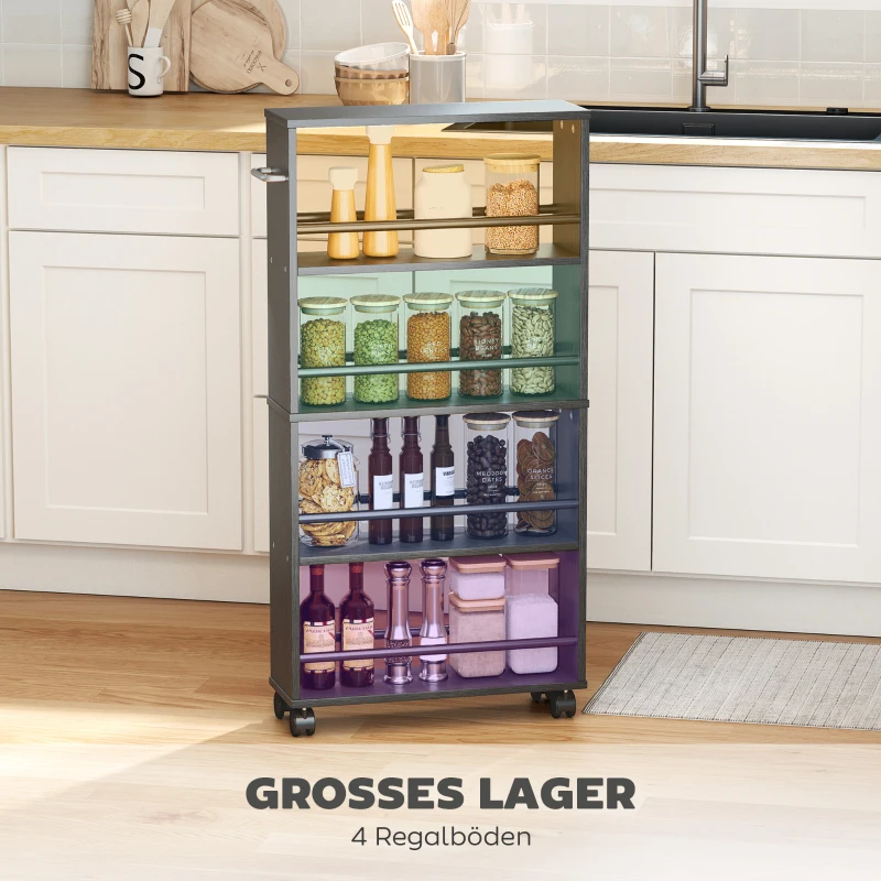 HOMCOM Multifunktionsregal mit Rollen, schmale Bauweise, 4 Fächer, 45x15x91 cm, Schwarz