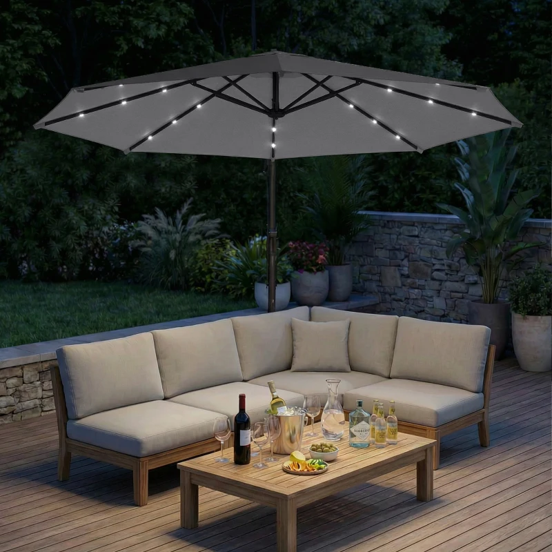 Outsunny Parasol déporté 3 m avec Lampes LED Solaires, pour Jardin, Couleur Gris