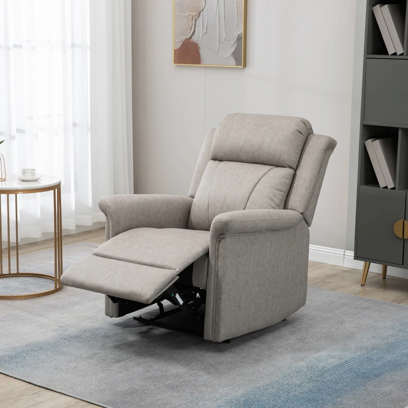 HOMCOM Fauteuil de relaxation inclinable 135° manuellement tissu en microfibre avec repose-pied gris(m-10)