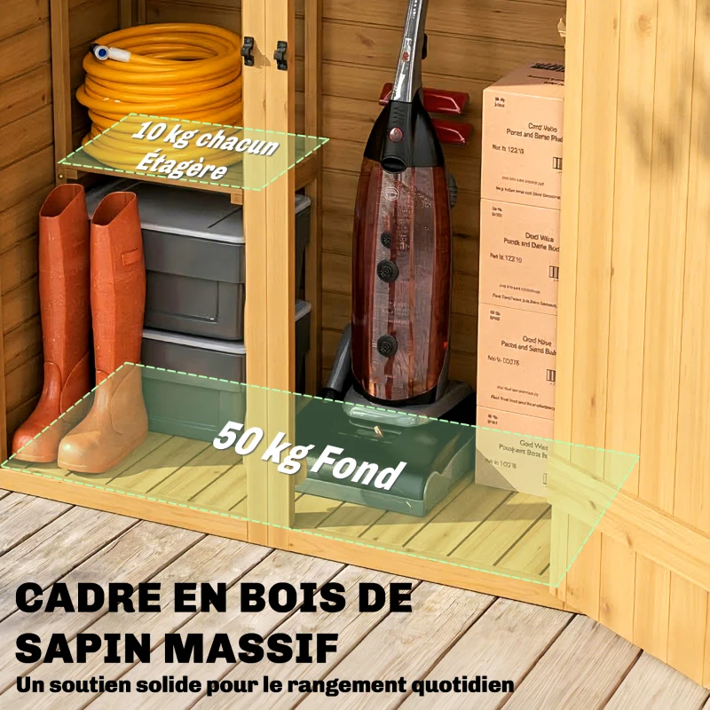 Outsunny Abri de Rangement en Bois, Cabane de Jardin avec 2 Étagères, Marron