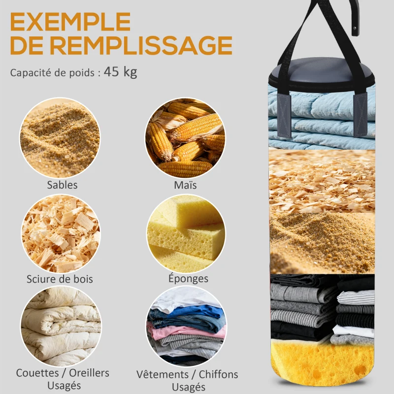 SPORTNOW Sac de frappe avec support mural pour sac de boxe, sac lourd avec gants, bandes pour les mains crochet pivotant à 360°