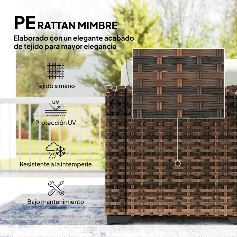 Outsunny Conjunto de Jardín Exterior de Ratán de 6 Piezas con Silla Esquinero 2 Sillas sin Brazos Reposapiés y Mesa Marrón