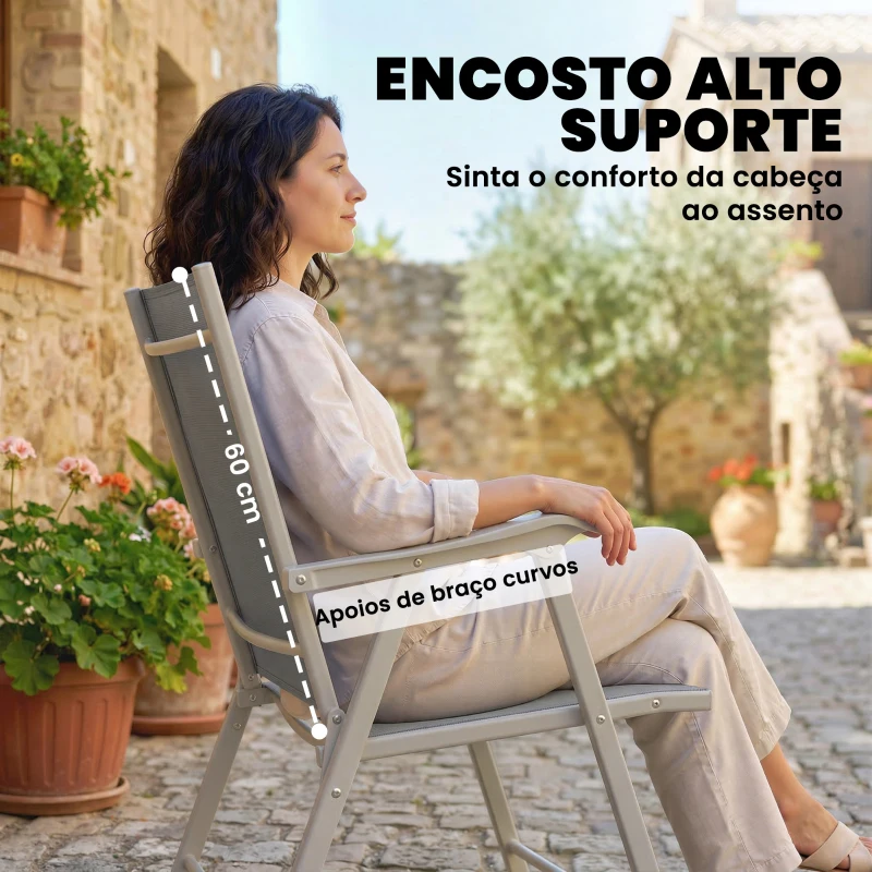 Outsunny Conjunto de 4 Cadeiras de Campismo Dobráveis Cadeiras de Jardim com Tecido Textilene Respirável 58x62x97 cm Cinza Claro