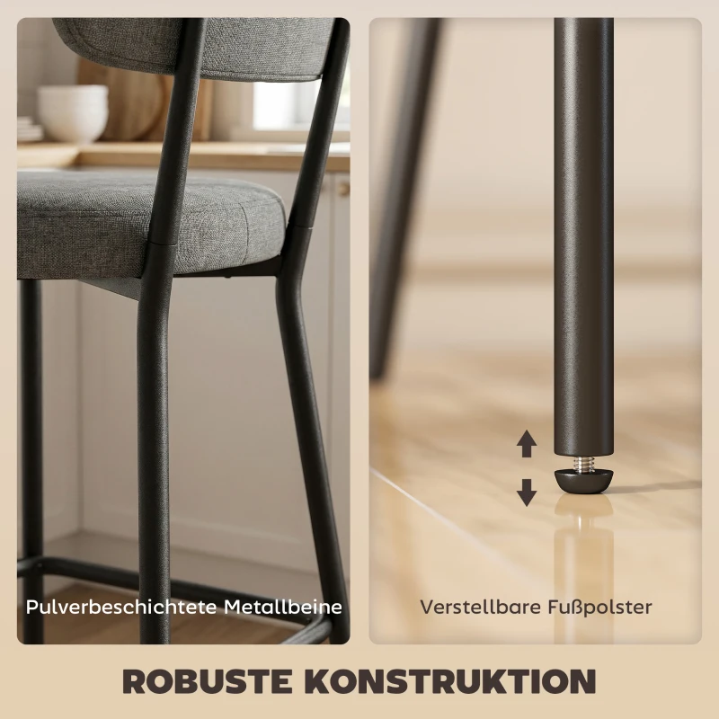 HOMCOM Barhocker im 2er-Set, Polster-Barstühle mit geschwungener Rückenlehne, für Kücheninsel, Frühstücksbereich, Grau