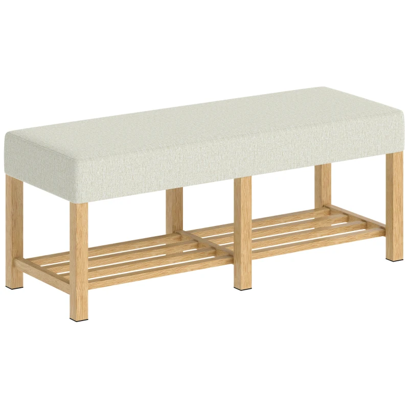 HOMCOM Banc à chaussures, banc de rangement avec siège rembourré, étagère ouverte, bois d'hévéa, 120x44x48cm, bois naturel