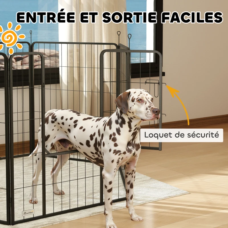 PawHut Parc pour chien, enclos chien 6 panneaux modulable et pliable, portable en acier avec porte 80 x 100 gris