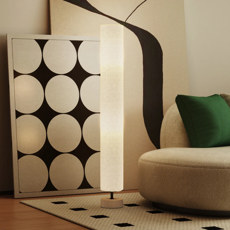 HOMCOM Lampadaire sur pied de salon avec abat-jour en lin, interrupteur à pied, 2 x douille E27, 120 cm, gris