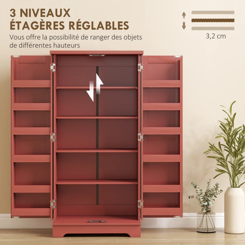 HOMCOM Buffet cuisine armoire de cuisine 5 niveaux avec portes et étagères réglables 60l x 40P x 120H cm grain de bois rouge