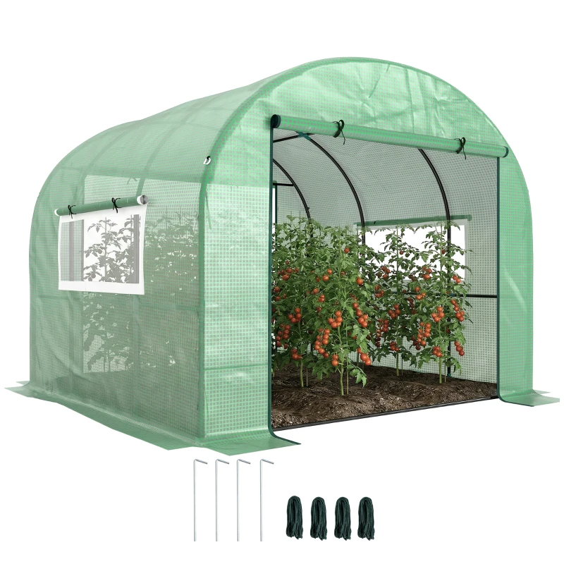 Outsunny Serre de jardin serre tunnel de jardin 9m² PE Haute densité 135 g/m², avec 2 portes zippées 300 x 300 x 200 cm, vert