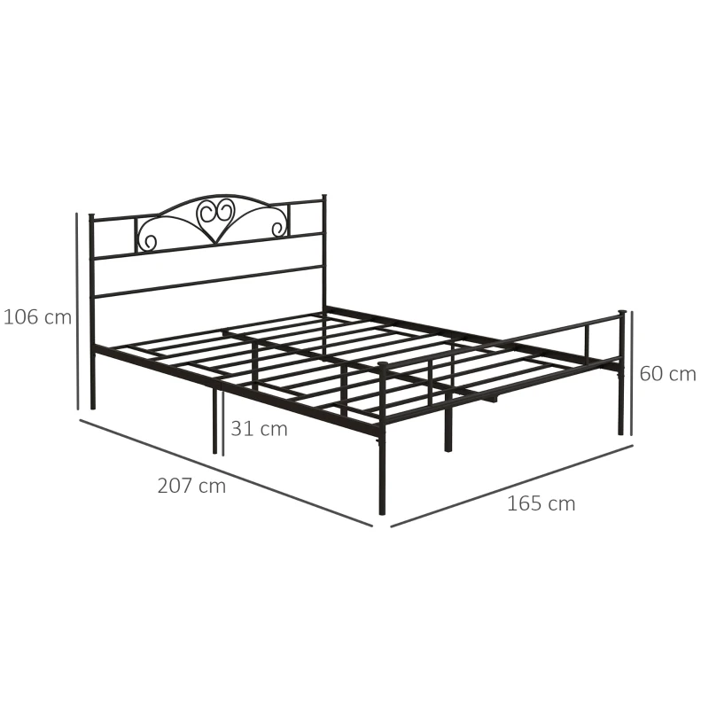 HOMCOM Bett 160 x 200 cm Bettrahmen mit Lattenrost aus Stahl, Unterbettaufbewahrung, Doppelbett, Schwarz