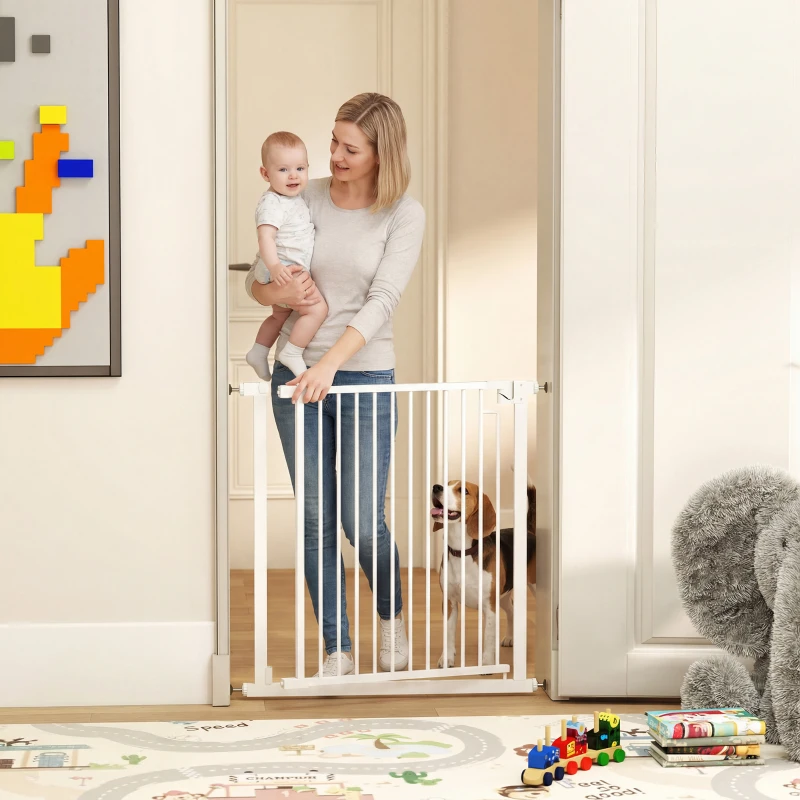 PawHut Barrière de sécurité pour chiens et bébés 76 à 80 cm avec extension fixation par pression sans perçage 76 à 80cm blanc