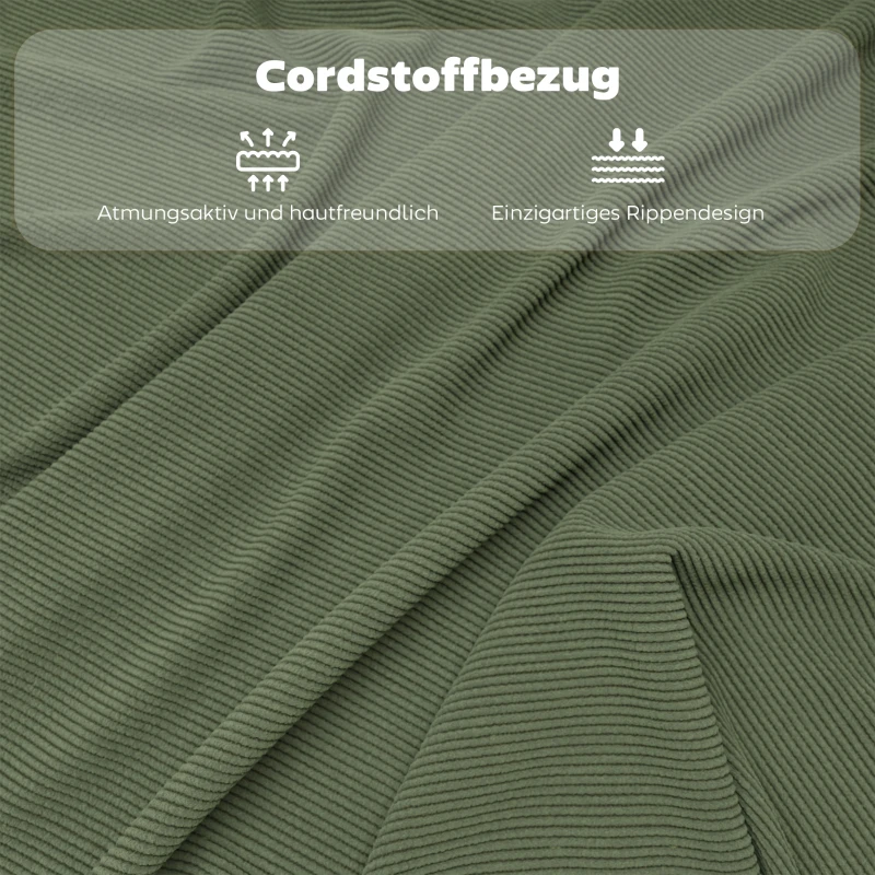 HOMCOM 4er-Set gepolsterte Klappstühle, Faltbare Stühle mit Cordbezug, Rückenlehne, Metallrahmen, Grün