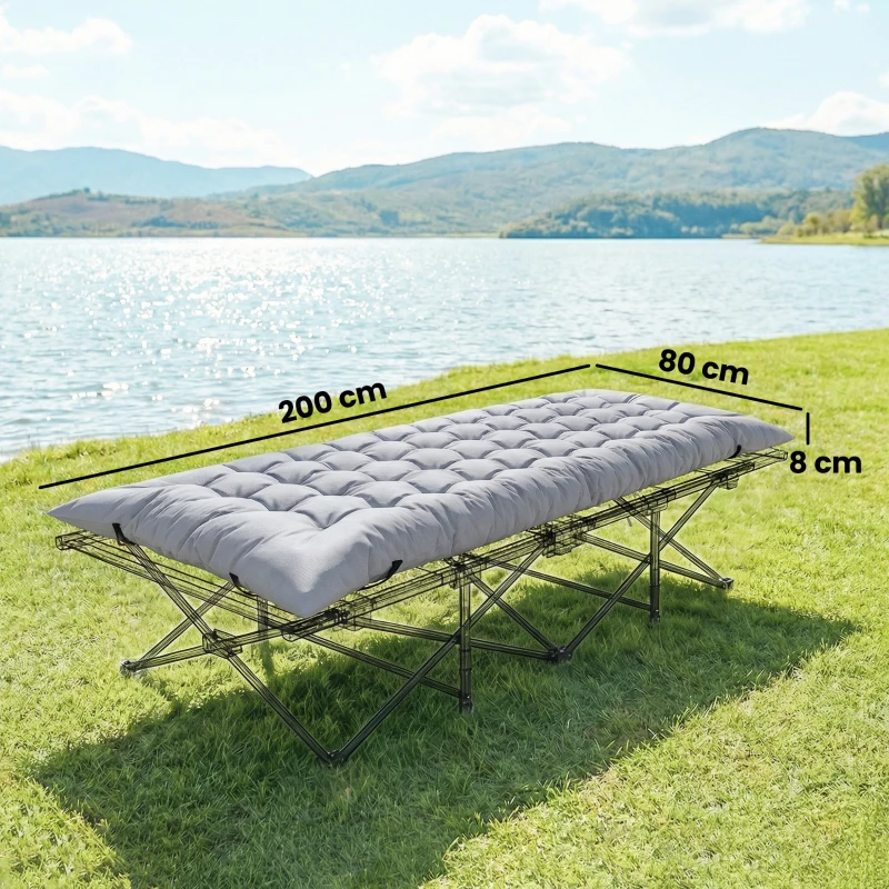 Outsunny Matelas de camping pliable, tapis de couchage 7,6 cm d'épaisseur, avec quatre sangles élastiques aux coins, gris clair