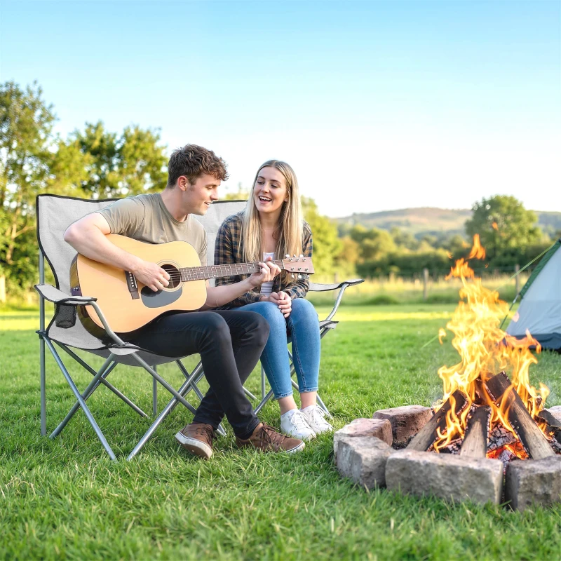 Outsunny 2er-Set Campingstühle mit hoher Rückenlehne aus Metall und Oxford-Gewebe, Grau