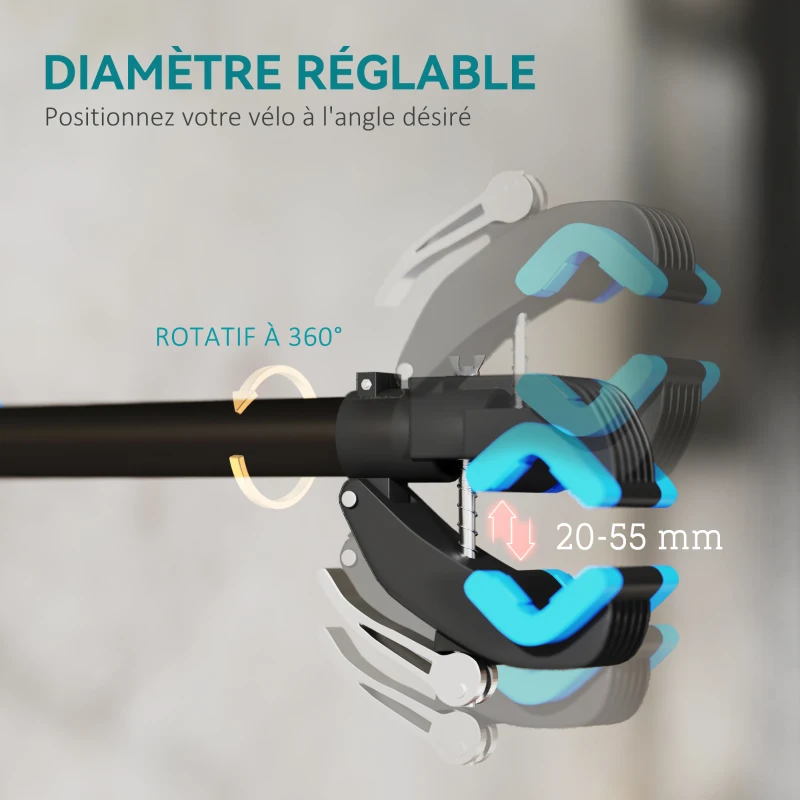 HOMCOM Support de réparation de vélo réglable en hauteur, pince rotative 360°, charge max. 25kg, 41-60x13x13cm, noir