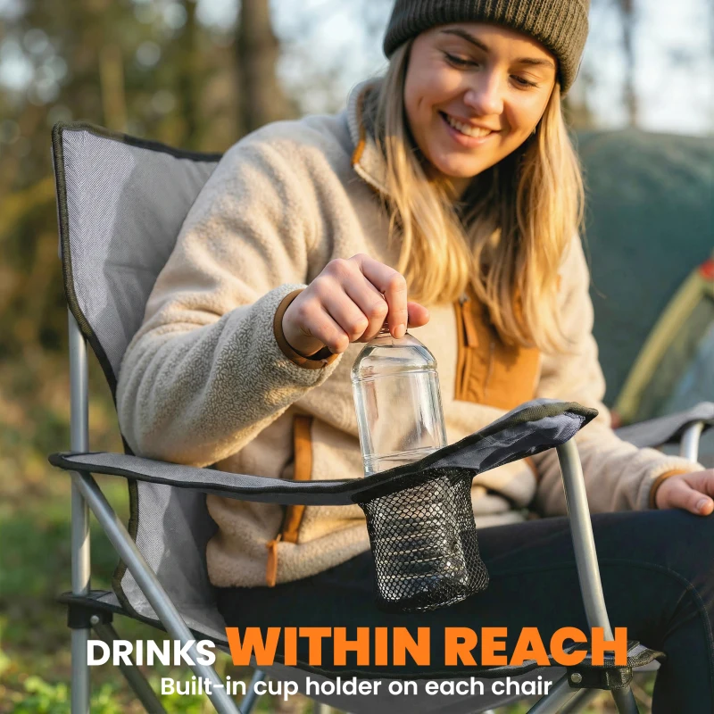 Outsunny 2er-Set Campingstühle mit hoher Rückenlehne aus Metall und Oxford-Gewebe, Grau