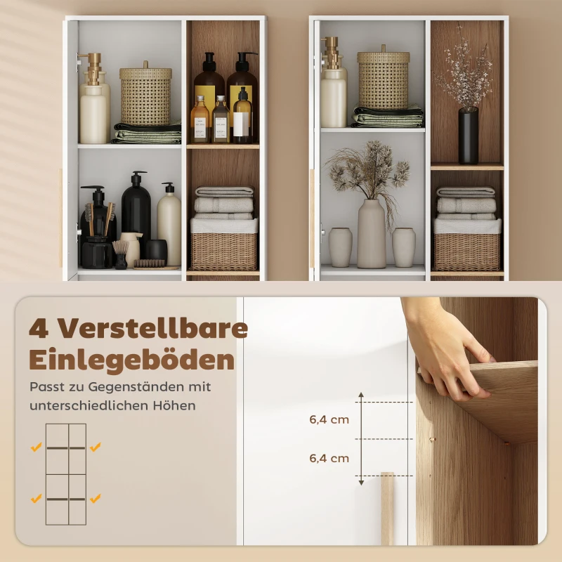 HOMCOM 176 cm großes Bücherregal, 4 offene Regale, 2 Schränke, freistehender Bücherschrank, MDF, Weiß