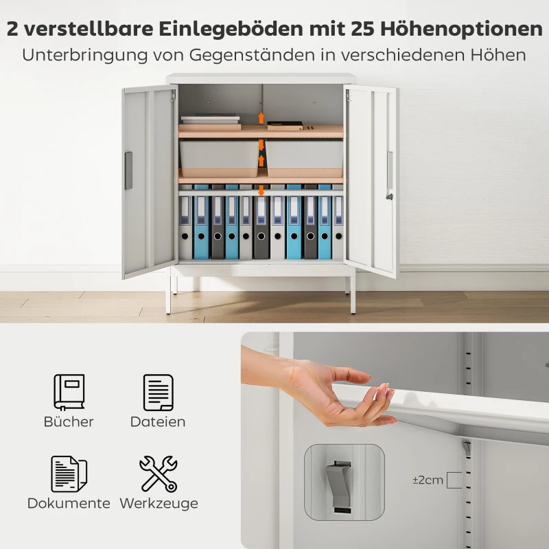 HOMCOM Verschließbarer Stahlschrank mit 2 Türen, Büroschrank, verstellbare Regale, für Homeoffice, Wohnzimmer, Garage, Weiß