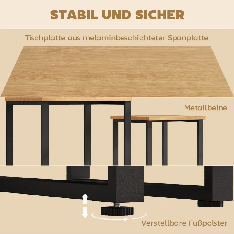 HOMCOM Couchtisch 2er Set Wohnzimmertisch mit Metallrahmen für Wohnzimmer Natur