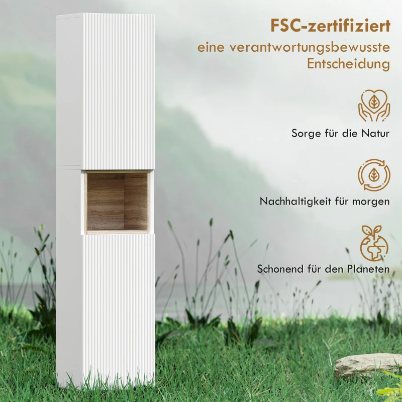 HOMCOM Badezimmerschrank, freistehend mit 2 Türen und offenem Regal, Weiß