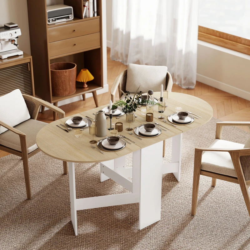 HOMCOM Table à manger pliante, table pliante cuisine ovale jusqu'à 6 personnes, pour petits espaces, salle à manger, bois naturel