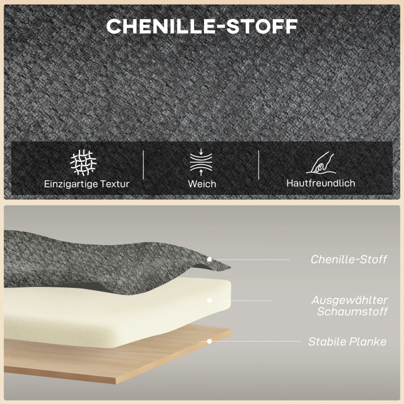 HOMCOM 2-Sitzer-Sofa, kleines Chenille-Sofa mit Flügelrücken, dickem Sitz, Gummibaumholzfüßen, Grau