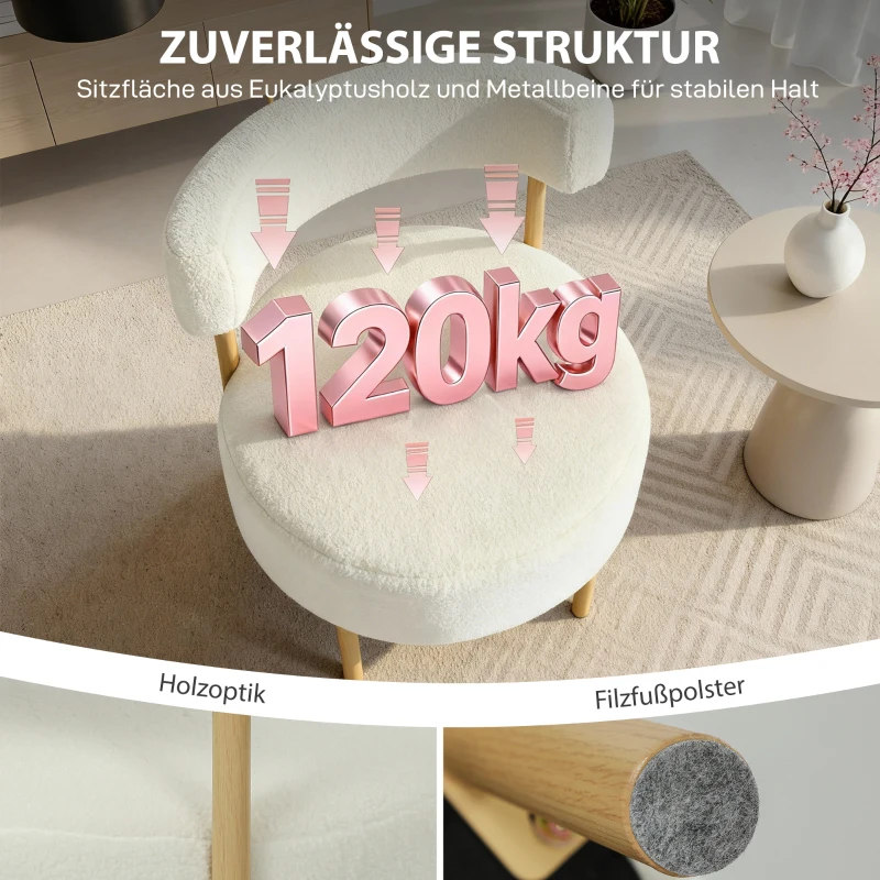 HOMCOM Sessel Loungesessel Relaxsessel mit Sherpa-Fleece, Metallbeinen in Holzoptik Polstersessel 67 x 67 x 71 cm Cremeweiß