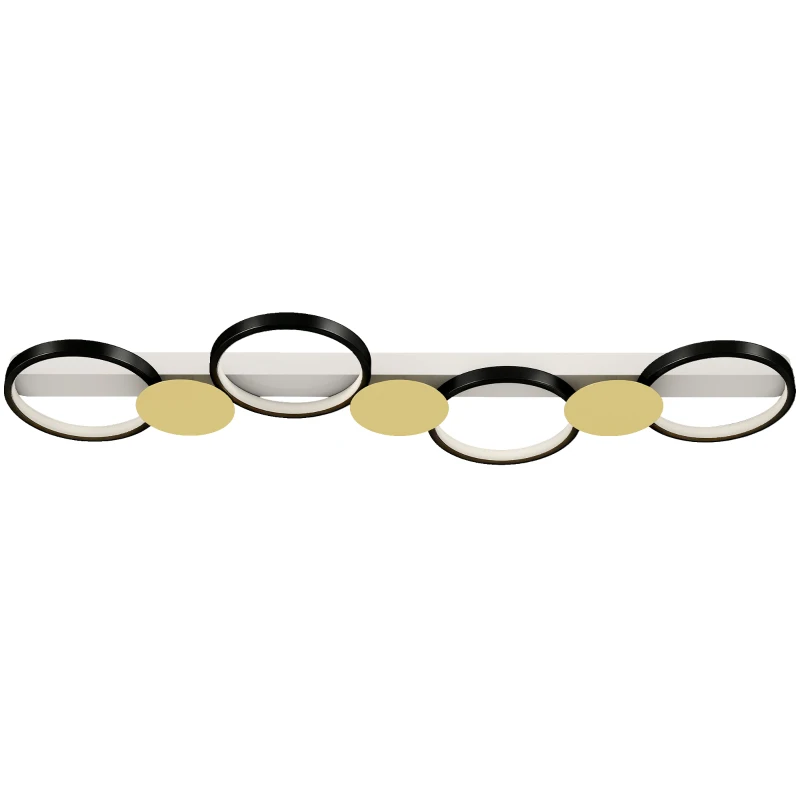 HOMCOM Plafonnier LED 38W, luminaire plafonnier 4 lumières à montage affleurant, télécommande, 100 x 31 x 7 cm, doré et noir