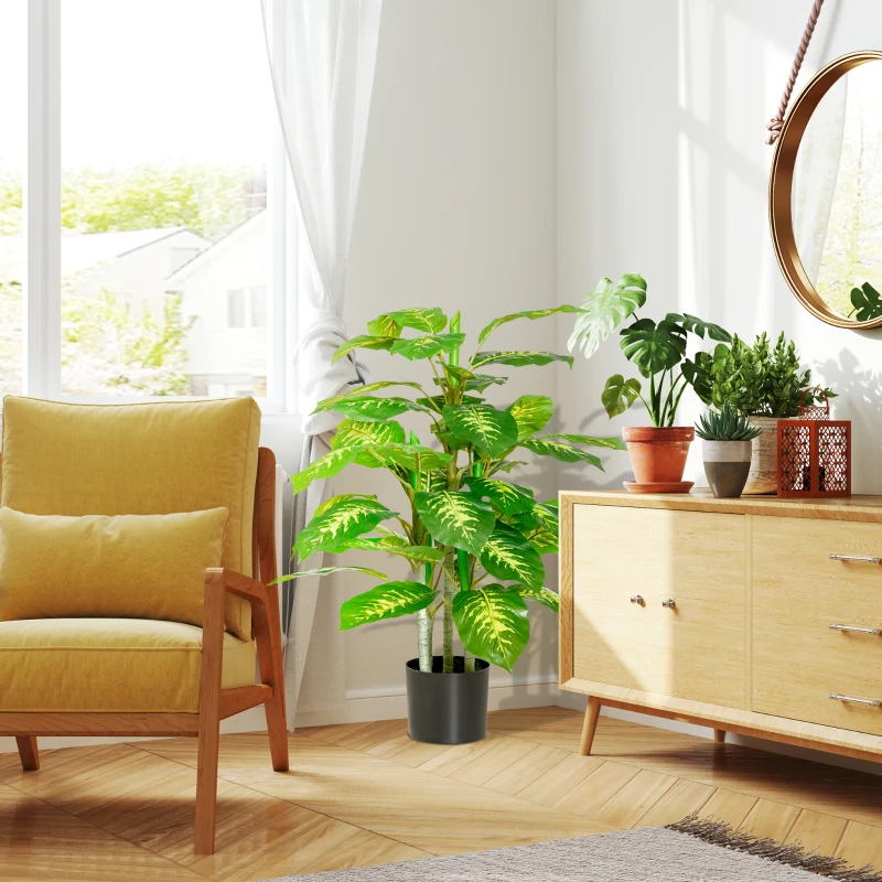 HOMCOM Kunstpflanze, Kunststoff-Pflanze, Zementtopf, Indoor und Outdoor, 95 cm, Grün