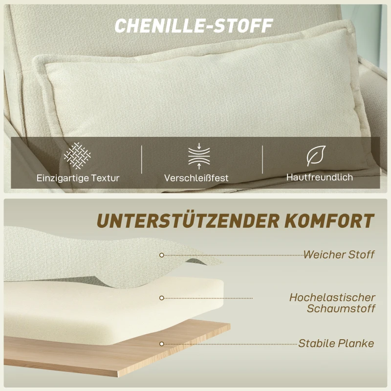 HOMCOM Schlafsessel 3 in 1 Umwandelbarer Sessel mit Bettfunktion, Lendenkissen, für Wohnzimmer Creme
