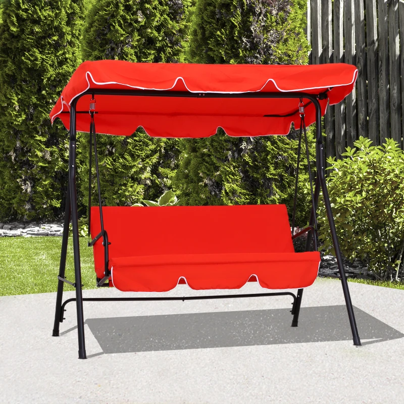 Outsunny Balancelle de Jardin 3 Places Toit Inclinaison réglable Coussins Assise et Dossier 1,72L x 1,1l x 1,52H m Acier Noir Polyester Rouge