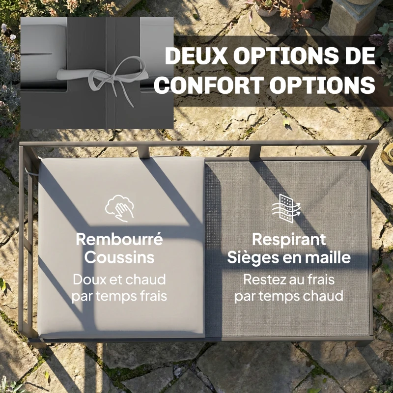 Outsunny Salon de Jardin Mobilier de Terrasse 3 Pièces 4 Places Modulable avec Accoudoir Réglable Coussins Épais 16cm Gris