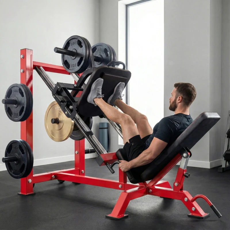 SPORTNOW Presse à Cuisses Professionnelle Machine Musculation Jambes et Hack Squat 455kg Appareil Réglable 185x120x140cm Rouge