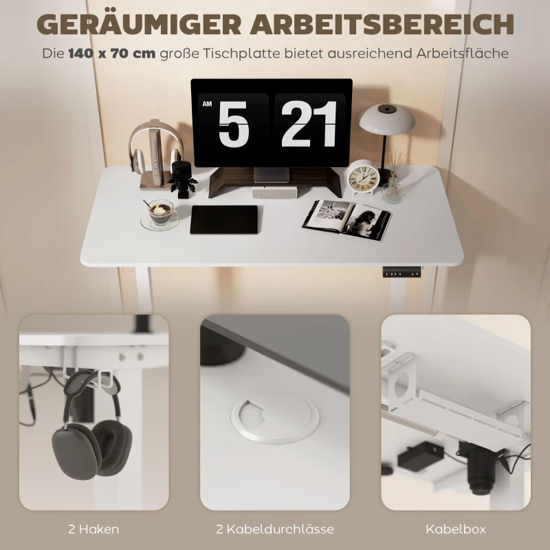 Vinsetto Stehpult höhenverstellbarer Computertisch Schreibtisch, 140 cm x 70 cm x 116 cm, Weiß