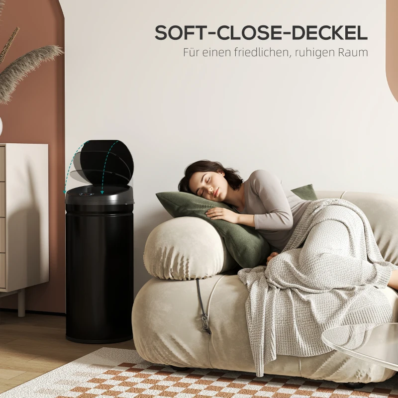 HOMCOM 42 Liter Sensor-Mülleimer mit Soft-Close-Funktion, berührungsfreier Abfalleimer aus Edelstahl für hygienische Küchen