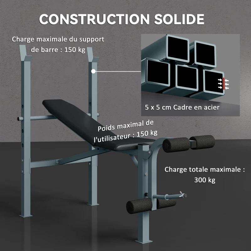 HOMCOM Banc de musculation Fitness banc d'haltérophilie entrainement complet dossier réglable curler