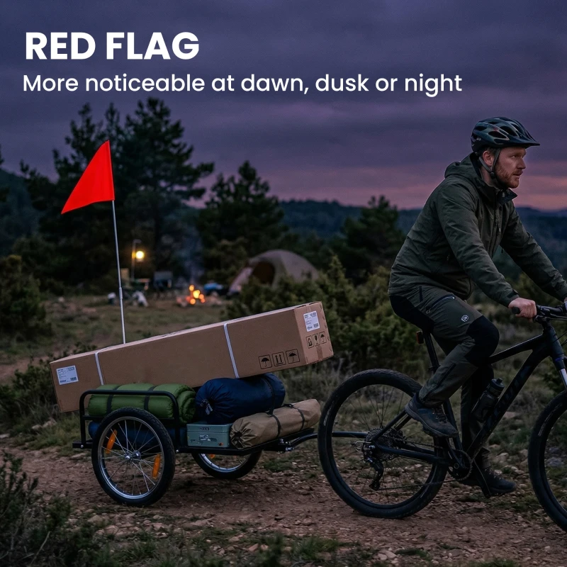 SPORTNOW Remorque de vélo pour charge 40 kg Chariot à main en acier avec drapeau rouge Roues de 40,64 cm 145x60x42 cm Noir