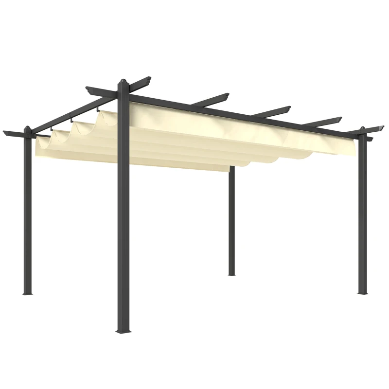Outsunny Pérgola de Jardim 4x3 m com Telhado Retrátil Estrutura de Alumínio UPF30+ Orifícios de Drenagem Pérgola de Exterior Creme