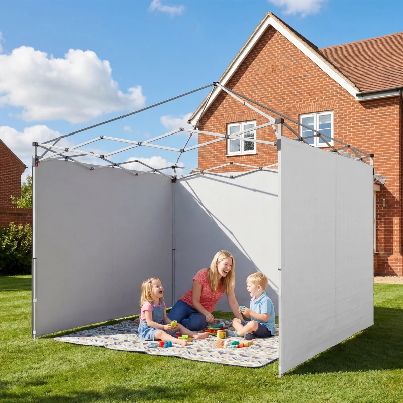 Outsunny Lot de 3 parois latérales pour tonnelle de 3 x 3 m, Panneaux Latéraux pour pavillon, fermeture éclair tissu Oxford blanc