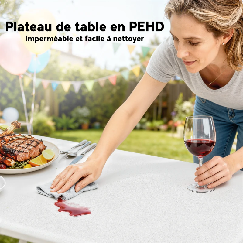 Outsunny Ensemble table pliante et bancs de pique-nique 180 cm avec poignées de transport, blanc